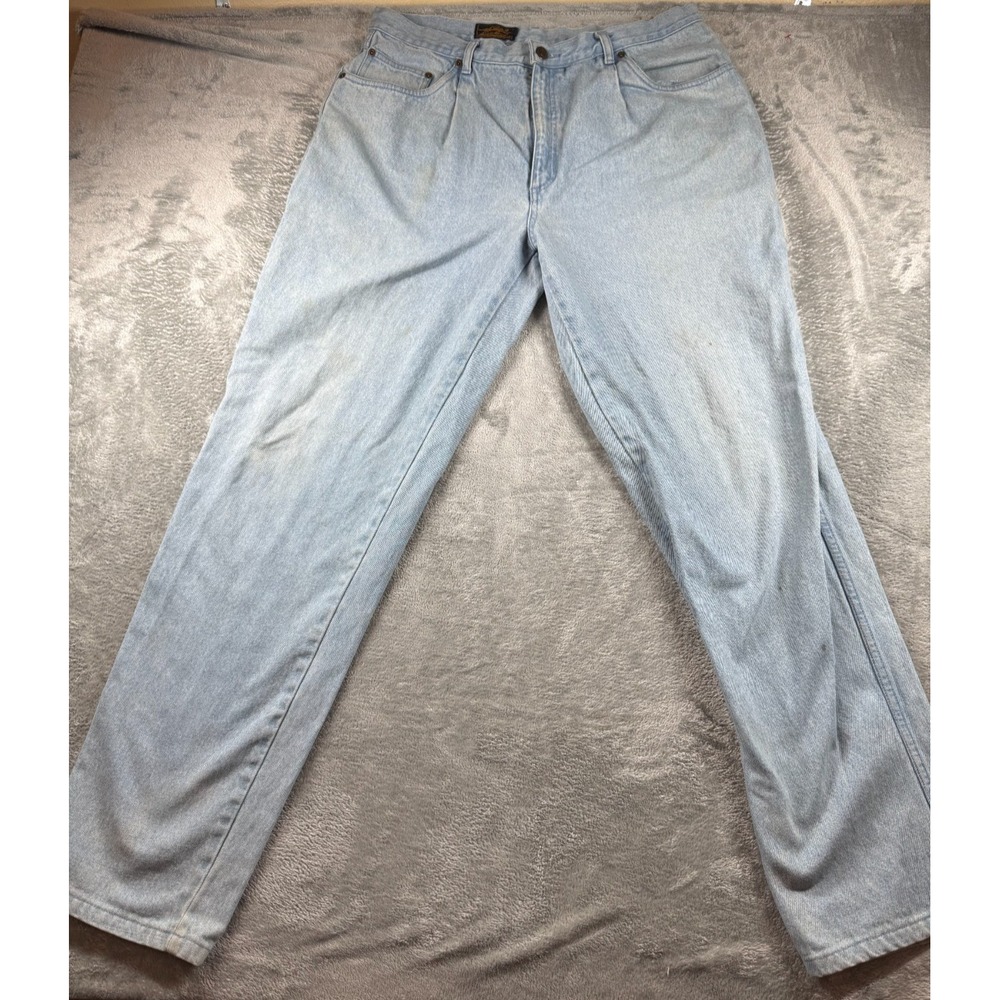 Vtg Eddie Bauer Relaxed Fit Light Wash Denim Jeans Men's 38x32 100% Cotton Made